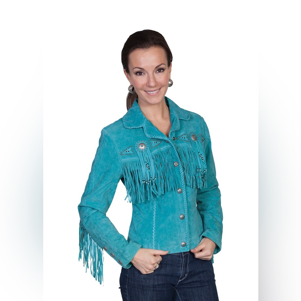 Turquoise  fringe leather jacket !!!